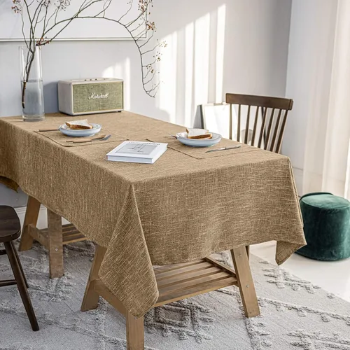 Vista 12 de Manteles redondos impermeables de lino de algodón, se limpian con un paño, para mesa de comedor, interiores y exteriores, bufetes, fiestas y Beige