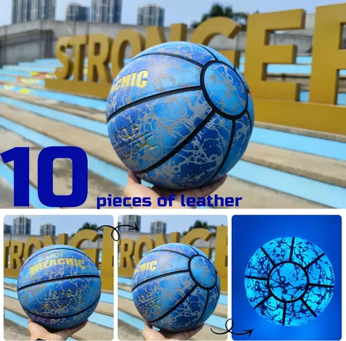 Vista 5 de Balón de baloncesto holográfico que brilla en la oscuridad, tamaño oficial 7, para interiores y exteriores, luminoso, de cuero, 29.5 pulgadas