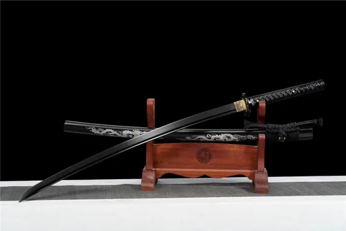 Vista 8 de Black Sword - Katana japonesa de espada completa, espadas largas de acero al carbono de 41 pulgadas Negro-2