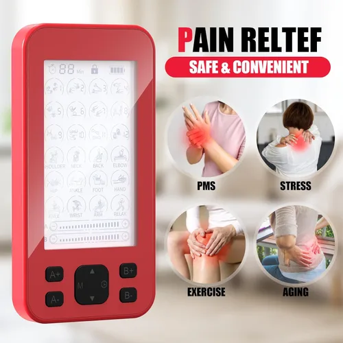 Vista 2 de TENS Unit Estimulador muscular, máquina estimuladora TENS y EMS 3 en 1 con 24 modos y 20 niveles, masajeador EMS recargable para alivio del dolor