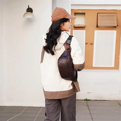 Vista 31 de Ausion Riñonera de cuero para hombres y mujeres, cangurera para senderismo, correr, viajes, múltiples bolsillos - Riñonera con cremalleras Marrón