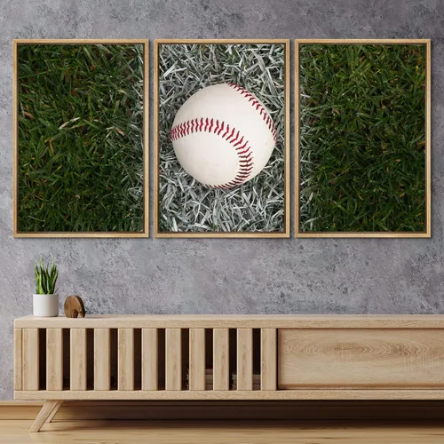 Vista 160 de wall26 Lienzo enmarcado para pared, juego de arte de primer plano, detalles de costuras de béisbol, atletas deportivos, fotografía, moderno