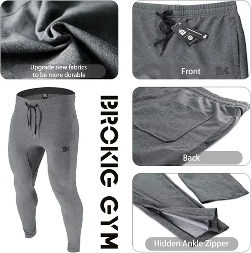 Vista 6 de Brokig - Pantalones deportivos con cremallera para hombre, pantalones casuales para entrenamiento y gimnasia, cómodos pantalones de chándal