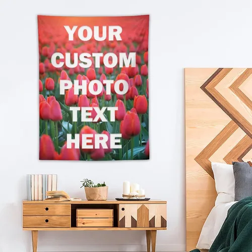 Vista 6 de Yananka Tapiz de tulipán floral rojo personalizado, arte de pared rectangular, unisex, decoración de dormitorio y sala de estar 1 Foto-Vertical