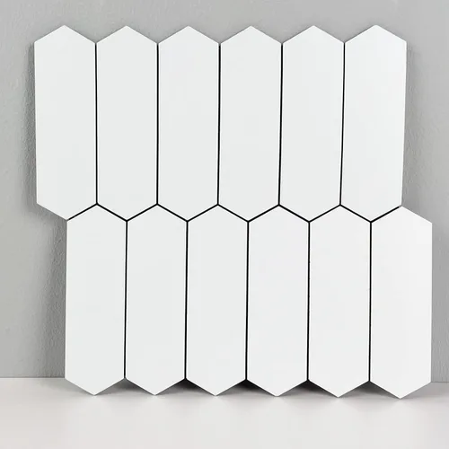 Vista 10 de Azulejo negro para salpicaduras de piquete, aspecto de cerámica, largo hexágono autoadhesivo para pared de cocina y baño, paquete de 6
