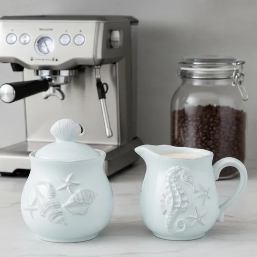 Vista 2 de Blue Sky Ceramics Sky Ceramic Laguna Coastal Sugar and Creamer Set Azul, Multi (20463)