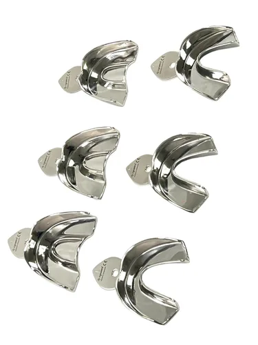 Vista 5 de Cynamed - Juego de 6 bandejas de impresión dental alemanas de acero inoxidable, 6 unidades, pequeñas, medianas, grandes, superiores e inferiores