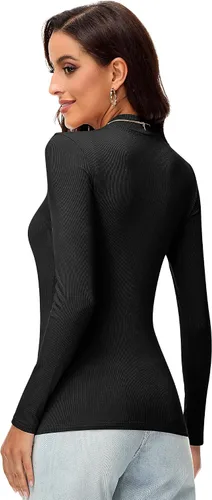 Vista 4 de 3 piezas de camisas de cuello alto falso para mujer, manga larga, ajustadas, elásticas, básicas, ligeras, sin botones