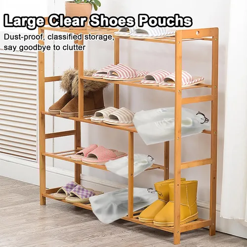 Vista 5 de xlehoely Paquete de 50 bolsas de zapatos para viajes, grandes bolsas transparentes de almacenamiento de zapatos con cuerda para hombres y mujeres