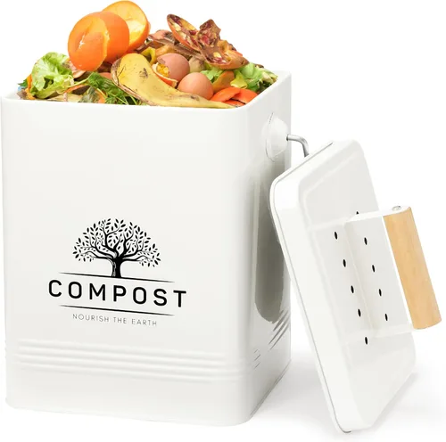 Vista 7 de PERFNIQUE Contenedor de compost de cocina, contenedor de compostaje para encimera de 1.7 galones con tapa, contenedor de compost interior incluye 2