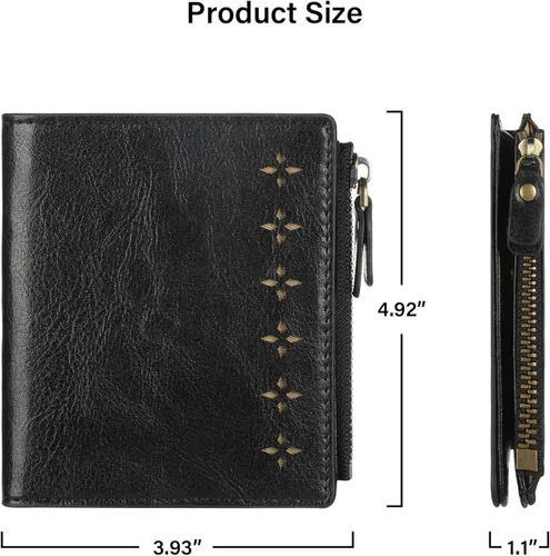 Vista 5 de Lavemi Carteras compactas de cuero ultrafinas y pequeñas para mujer, con bloqueo RFID, tarjetero para tarjetas de crédito