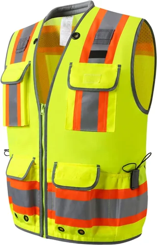Vista 8 de Surveyor Safety Vest, Reflective High Visibility Vests for Men Class 2 Heavy Duty Work Vests with Pockets and Zipper