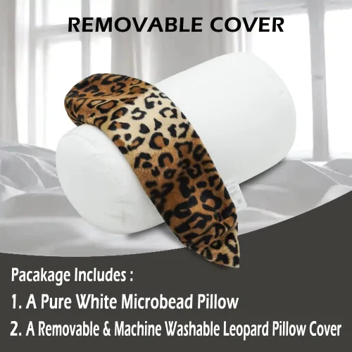 Vista 2 de CARRIE HOME Almohadas de Cuello de Microcuentas con Estampado de Leopardo Cilíndricas Tipo Puff Suaves - Almohada Pequeña de Rollo para Brazo