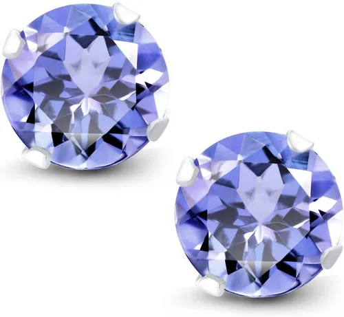 Vista 2 de Aretes de oro blanco de 14K macizo con tanzanitas redondas, claridad AAA, de 5 mm, 1.00 Ct.