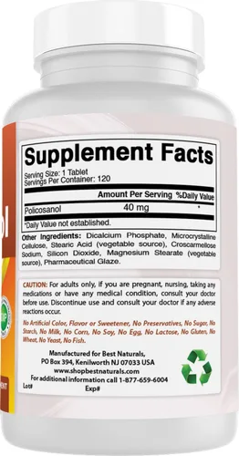 Vista 6 de Best Naturals Policosanol 40mg 120 Tabletas - Promueve la función cardiovascular saludable*