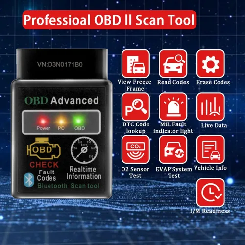Vista 7 de OBD2 Herramienta de escaneo de diagnóstico de automóvil - Lector de fallas del motor, datos en vivo, soporte para iOS y Android, automoción, voltaje