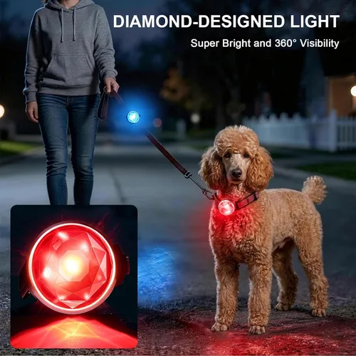 Vista 2 de Paquete de 2 luces para collar de perro, recargable USB-C con clip, luz LED impermeable de seguridad para mascotas con correa de silicona ajustable