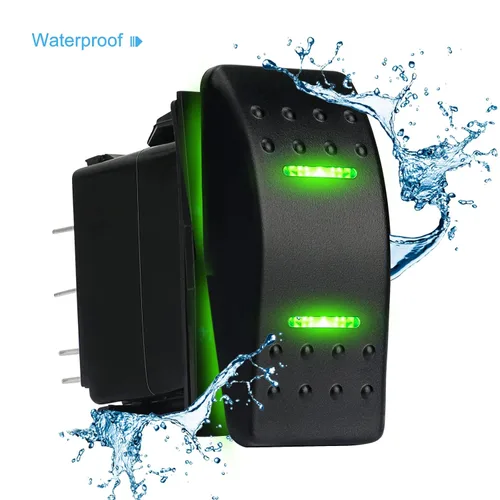 Vista 6 de Interruptor basculante momentáneo (ON) - Apagado (ON) Impermeable 12V/20A 24V/10A 7Pin DPDT luz LED verde, con cables de puente para barco