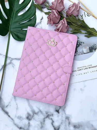 Vista 6 de Crown - Funda para iPad Air/iPad Pro de 11 pulgadas, piel sintética de diamante con apagado automático y encendido (rosa)
