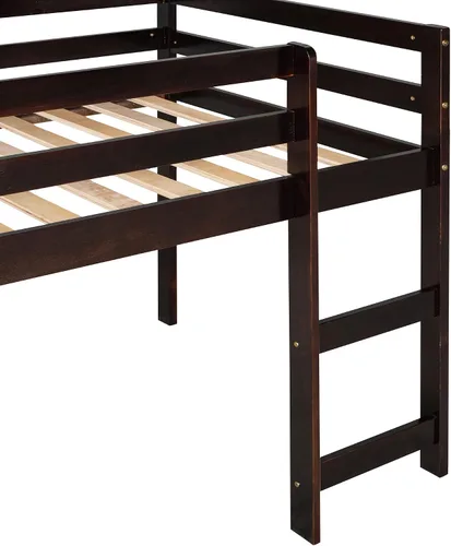 Vista 8 de Cama tipo loft de madera maciza con diseño multifuncional para niños y niñas (espresso)