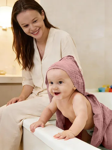 Vista 4 de Toallas de baño de muselina con capucha para bebé, paquete de 3 toallas 100% algodón ultrasuaves para recién nacidos, bebés, niños pequeños, 32 x 32