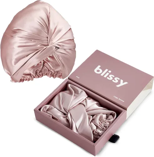Vista 13 de BLISSY Gorro de seda para dormir para cabello largo y rizado, 100% seda de morera pura 22 momme 6a fibras de alta calidad