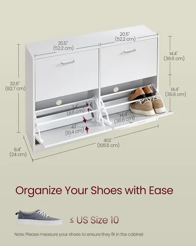Vista 2 de VASAGLE Gabinete de zapatos con 4 puertas abatibles, armario de almacenamiento para 16-28 pares de zapatos, divisores ajustables, para entrada, 9.4