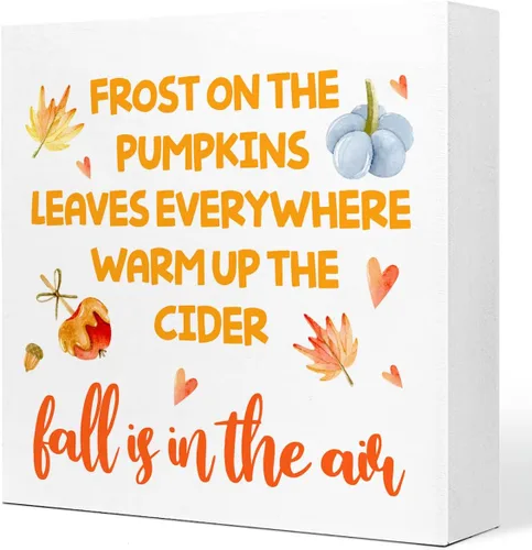 Vista 9 de Q682 Decoración de mesa de otoño: letrero de bloque de madera de hojas de otoño de calabaza de Acción de Gracias, rústico de cosecha de otoño
