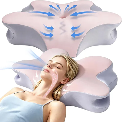 Vista 8 de Ergonomic Memory Foam Cervical Pillow for Neck and Shoulder Pain Relief,2 Heights Memory Foam Pillows for Neck Support for Side Sleep Stomach Blue