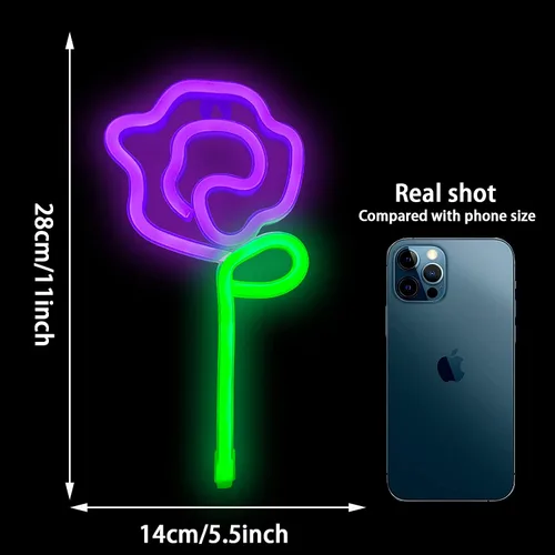 Vista 4 de ENUOLI Letrero de pared LED rosa neón con tallo verde para luz fría, arte de pared, decoración de dormitorio, accesorios para el hogar, fiesta