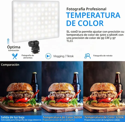 Vista 2 de Mettlelite SL100D - Luz de video LED bicolor en la cámara Iluminación de fotografía regulable continua Panel LED de estudio portátil 3200K-5600K