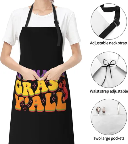 Vista 6 de LIFANGMI Adjustable It's Mardi Gras Y'all Apron For Men Women Waterproof With Pockets Bib Kitchen Cooking Chef Restaurant Aprons