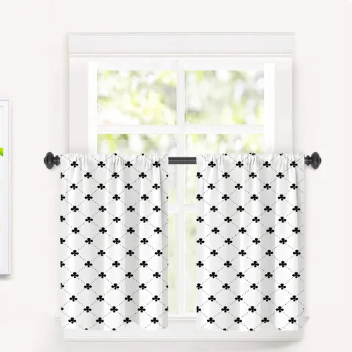 Vista 166 de Cortinas opacas de poliéster multicapa para cafetería, con diseño de diamantes, 2 unidades, 26 x 24 pulgadas