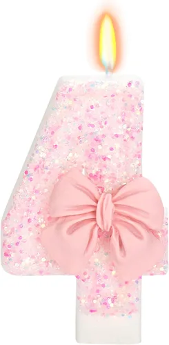 Vista 32 de Vela de cumpleaños para pastel, vela 0 - purpurina rosa con lazo, vela de feliz cumpleaños de 2.76 pulgadas, adorno superior de pastel para fiestas