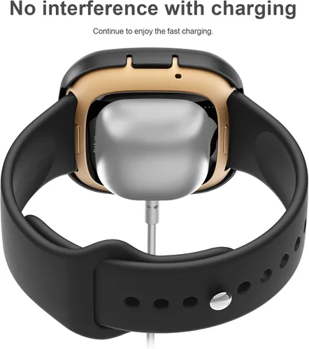 Vista 3 de Mugust Protector de pantalla para Fitbit Sense/Versa 3 - HD vidrio templado sensible al tacto cubierta de policarbonato duro: negro completo