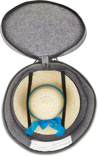 Vista 6 de Caja de almacenamiento para sombreros para mujeres y hombres, fieltro de viaje, redonda, plegable, resistente, grande, 17 x 11 pulgadas