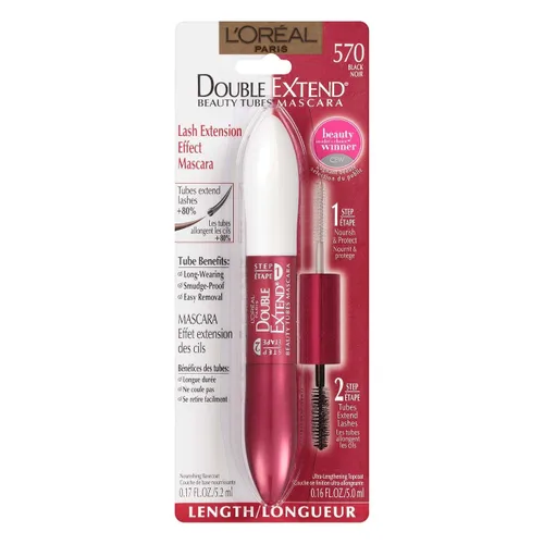 Vista 4 de L'Oreal Double Extend Beauty Tube Technology Lash Extension Effect Mascara, negro [570], 1 unidad (paquete de 12)