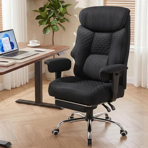 Vista 2 de GTRACING Silla de oficina grande y alta de 400LBS, ergonómica, de tela, diseño de lujo con relieve, silla para juegos con reposapiés, apoyabrazos