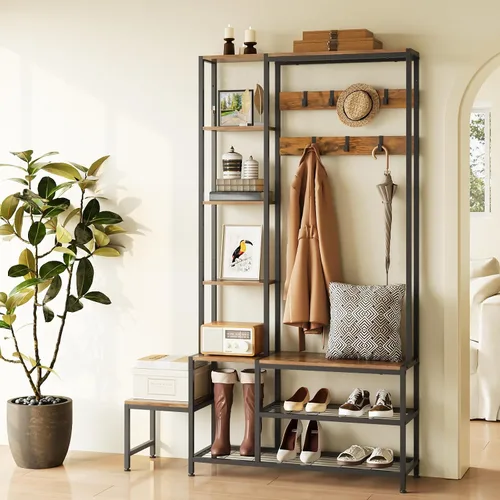 Vista 8 de Árbol de pasillo con banco de almacenamiento de zapatos, perchero con 7