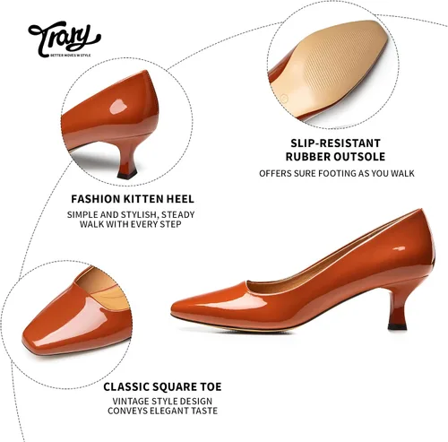 Vista 4 de Trary Zapatos de tacón de gatito para mujer, zapatos de vestir clásicos con punta cuadrada, zapatos casuales de tacón bajo cerrado para mujer oficina