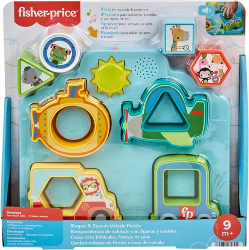 Vista 6 de Fisher-Price Juguete de clasificación para bebés con formas y sonidos rompecabezas de vehículo con música y luces para juegos de motricidad fina
