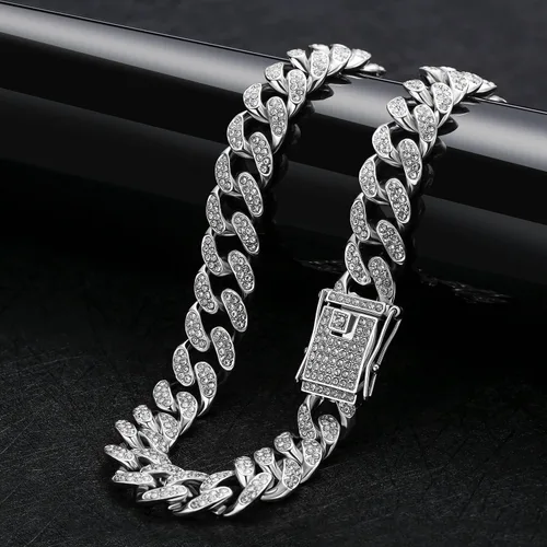 Vista 4 de Miami Cuban Link Chain Necklace Bling CZ Diamonds Chain Iced Out Hip Hop Jewelry Gifts for Men Women Gold Silver 18" 20" 22