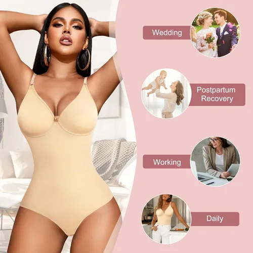 Vista 4 de AOSBOEI Body con cuello en V para mujer, sin mangas, tirantes delgados, camisolas, leotardo, sexy, informal, camiseta sin mangas para salir
