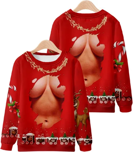 Vista 4 de slhenay Sudadera de Navidad para hombre, con estampado 3D, manga larga, cuello redondo, ajuste holgado, para descansar