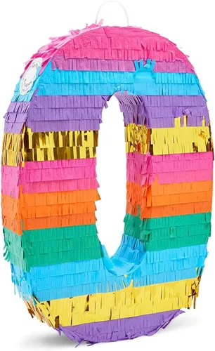 Vista 4 de BLUE PANDA Piñata arcoíris número 0 diseño de mariposa – 11.4 x 16.5 x 3 pulgadas, multicolor – Construcción de papel corrugado fácil de rellenar