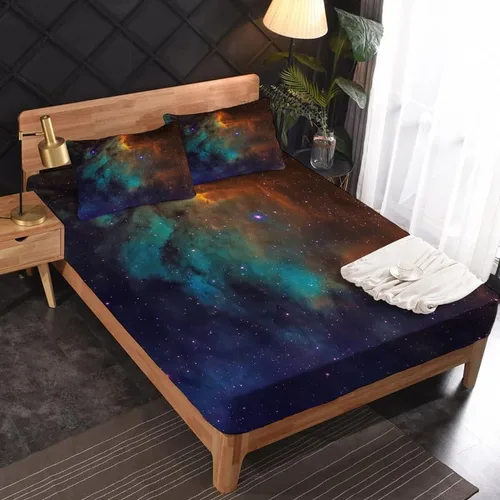 Vista 17 de Galaxy Sheets - Juego de sábanas de tamaño individual, sábanas de microfibra suave y bolsillo profundo, sábanas y fundas de almohada estampadas sin