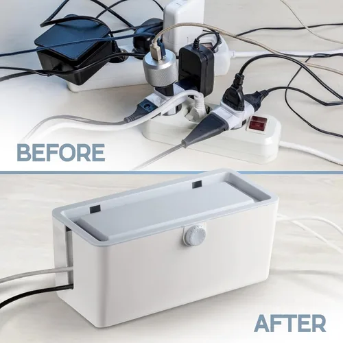 Vista 3 de KinderSense Caja de organización de cables – Organizador de cables con cerradura a prueba de niños – Ocultador de cables para ocultar cables, tiras