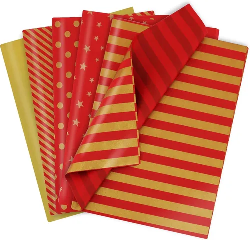 Vista 9 de BEISHIDA 100 hojas de papel de seda blanco y negro a granel, rayas de sarga y puntos, estrellas para bolsas de regalo, papel de regalo de 14 x 20