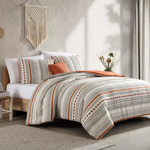 Vista 2 de Modern Threads - Juego de edredón de 4 piezas de la colección Layne - Juego de cama elegante reversible - Incluye edredón, fundas de almohada