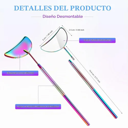 Vista 2 de Jetec Espejo de extensión de pestañas con forma de media luna, espejo de pestañas de acero inoxidable de 1.96 pulgadas, herramienta de espejo